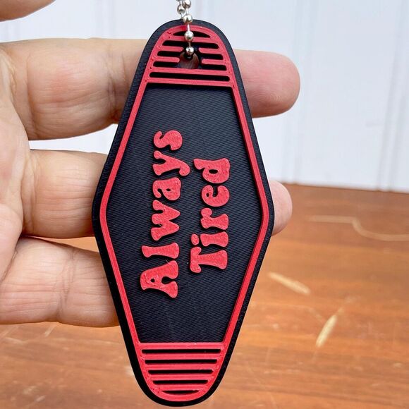 Retro Motel Keychain, Always Tired, Ballchain Keychain, Red and Black - Picture 6 of 6